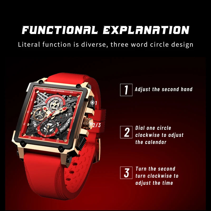 2025 New Men Watches Top Brand Luxury Hollow Square Sport Watch for Men Fashion Silicone Strap Waterproof Quartz Wristwatch