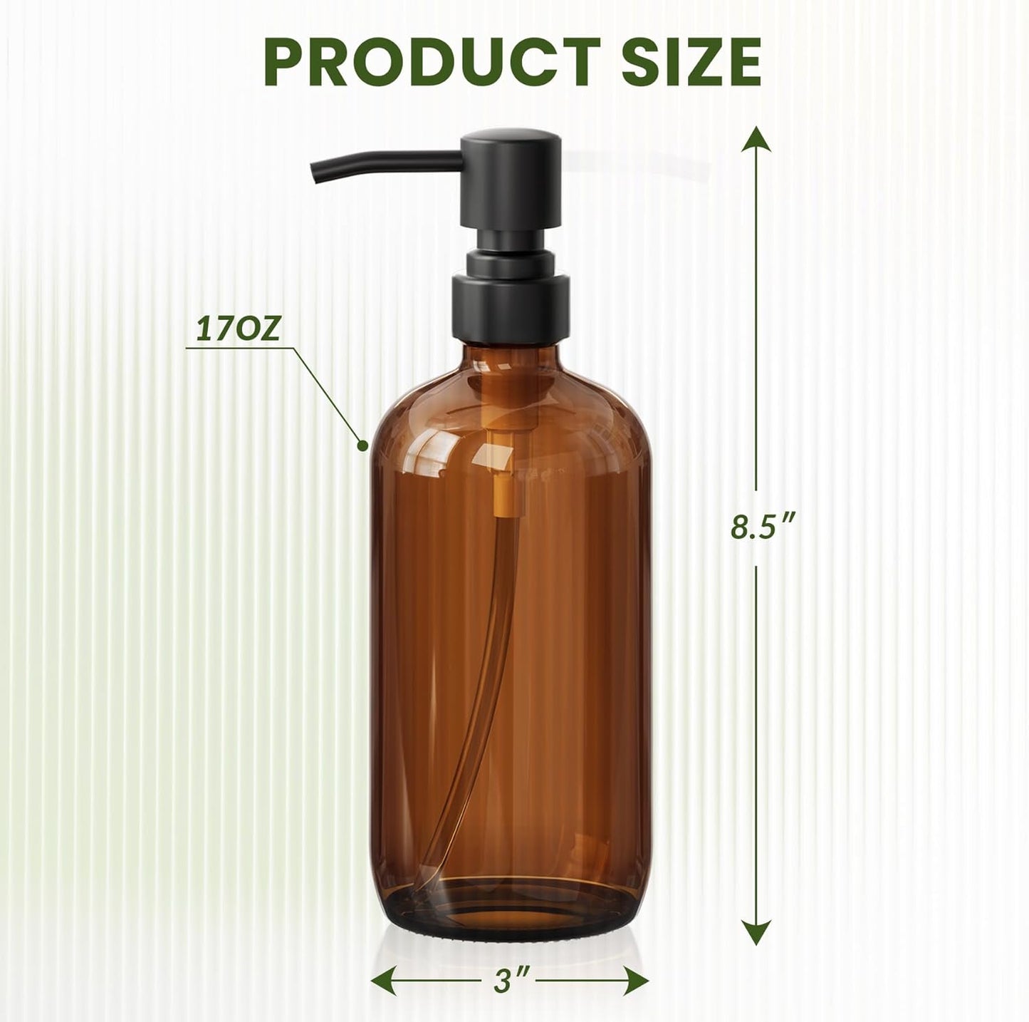 Amber Glass Soap Dispenser, 2 Pack Thick Amber Pint Jar Bottle with Black Pump Stainless Steel, 17 Oz Hand Soap Dispenser Bottle for Liquid Lotion, Bathroom Kitchen Dish Soap Dispensers