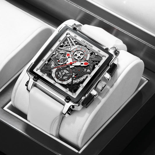 2025 New  Men Watches Top Brand Luxury Hollow Square Sport Watch for Men Fashion Silicone Strap Waterproof Quartz Wristwatch